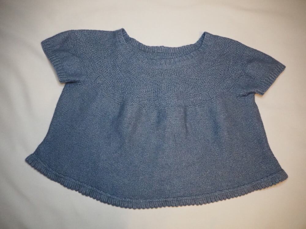Unbranded Womens M/L Blue Hand Knit Babydoll Swing Short Sleeve Sweater Top Boho